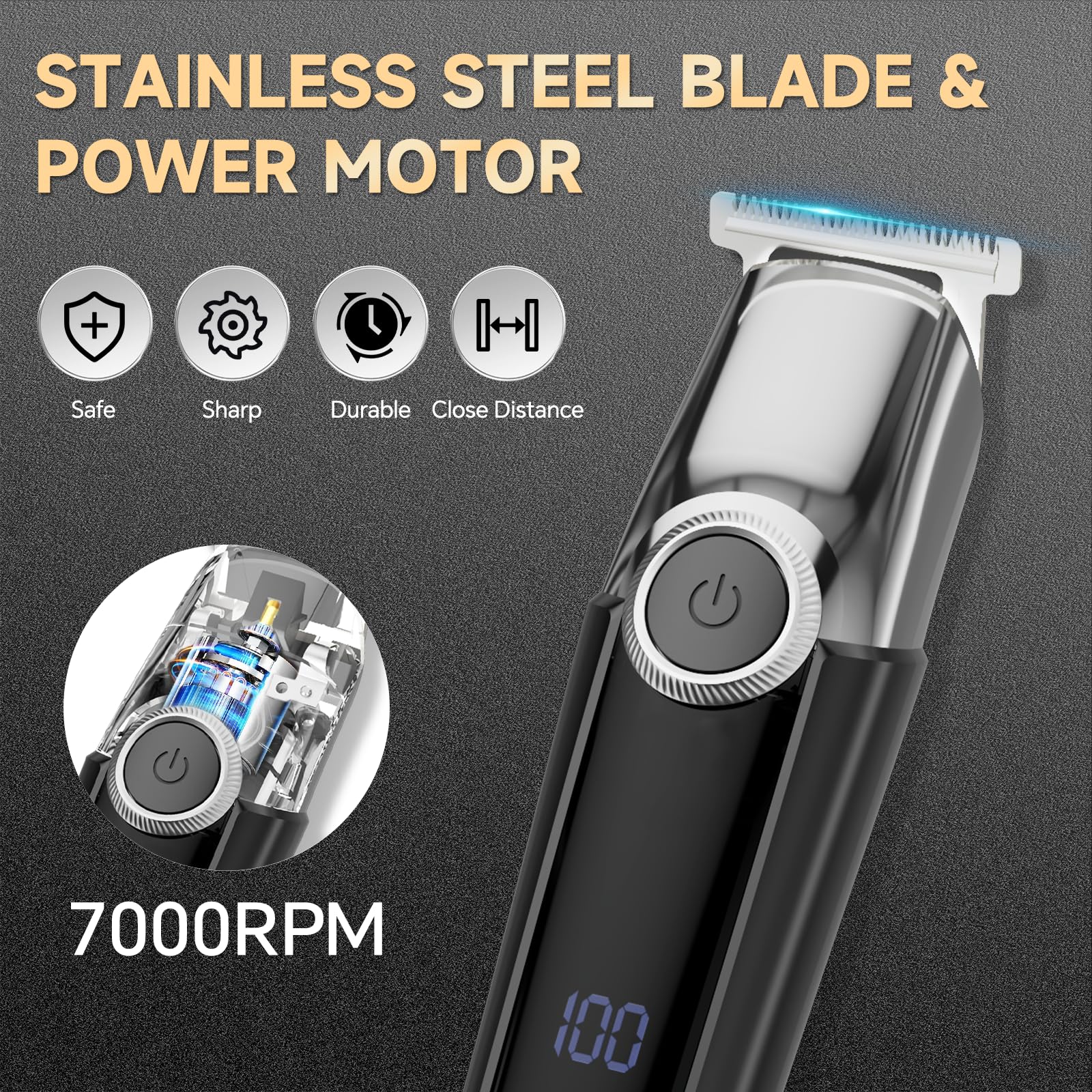 SilkGlow stainless steel blades provide smooth, skin-friendly trimming.