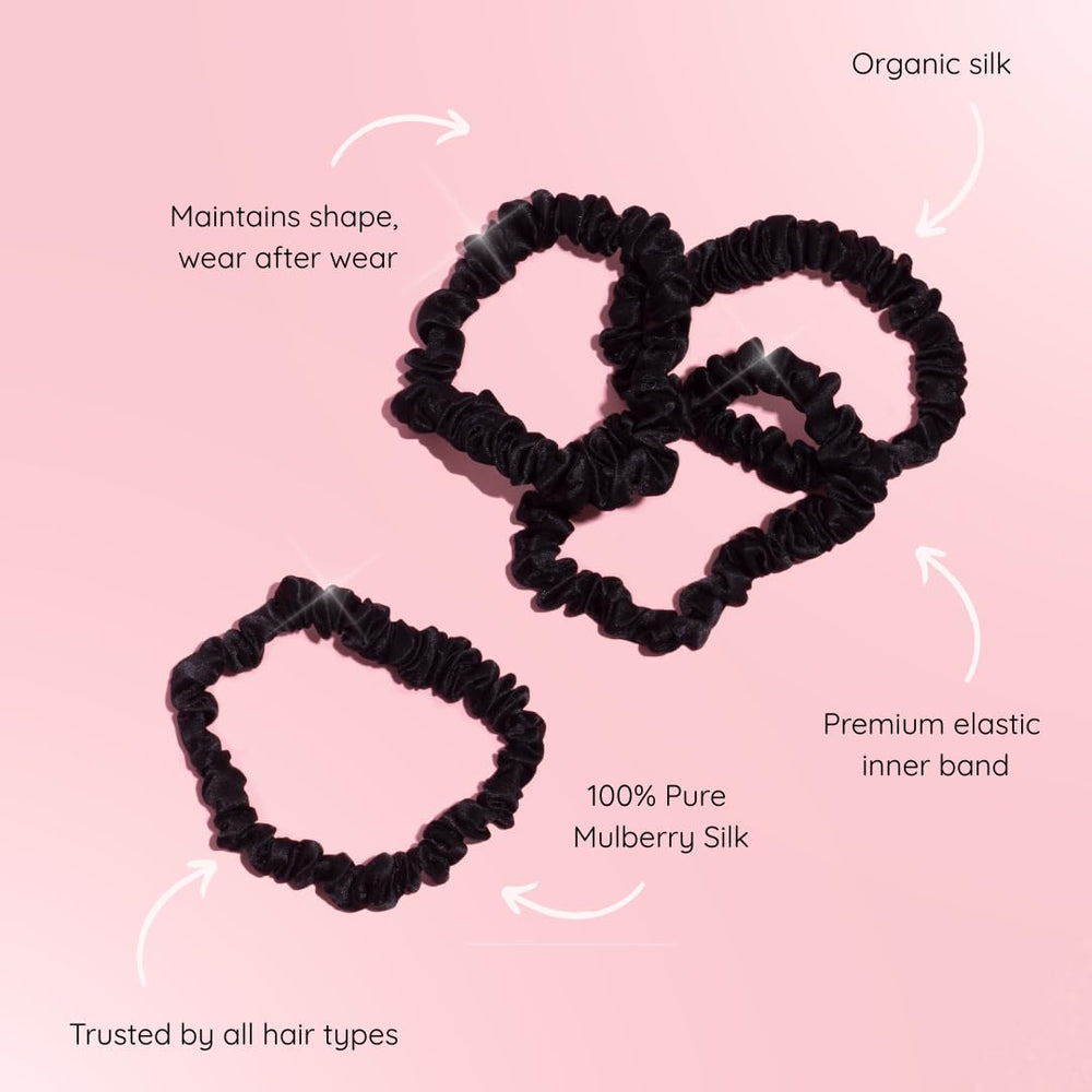 Silkie x4 set noir travel pouch with silk scrunchies for safe packing.