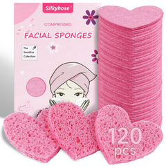 Silkyhose pink heart-shaped sponges pack for daily cleansing and gentle exfoliation.