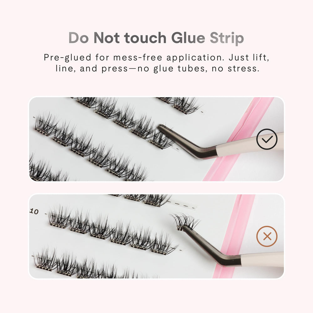 Silly George Pop-On clusters clear band detail showing seamless blend with natural lashes