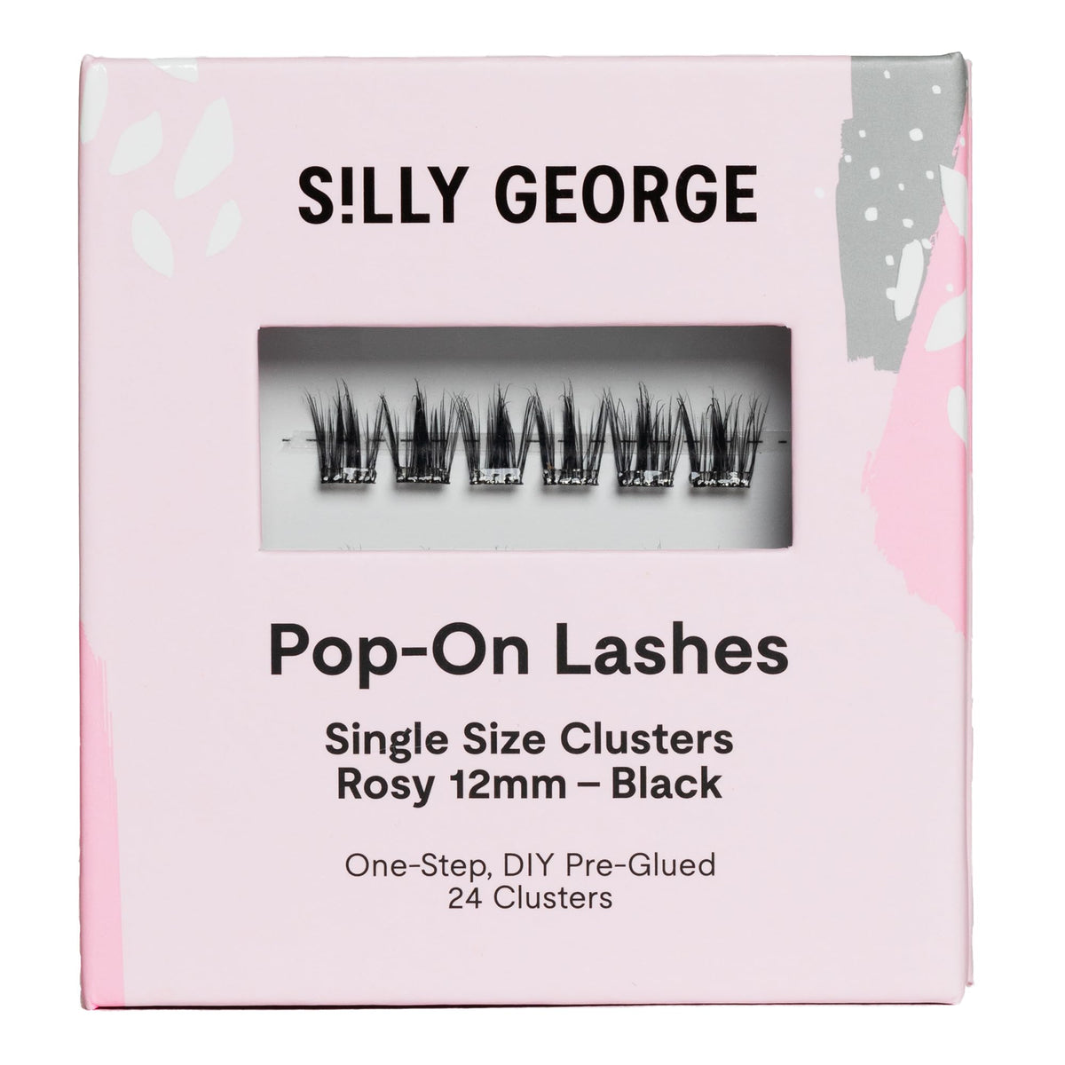 Silly George single-size pop-on clusters pack showing 24 lightweight lashes for quick refills.