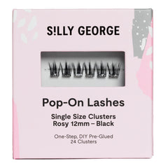 Silly George single-size pop-on clusters pack showing 24 lightweight lashes for quick refills.