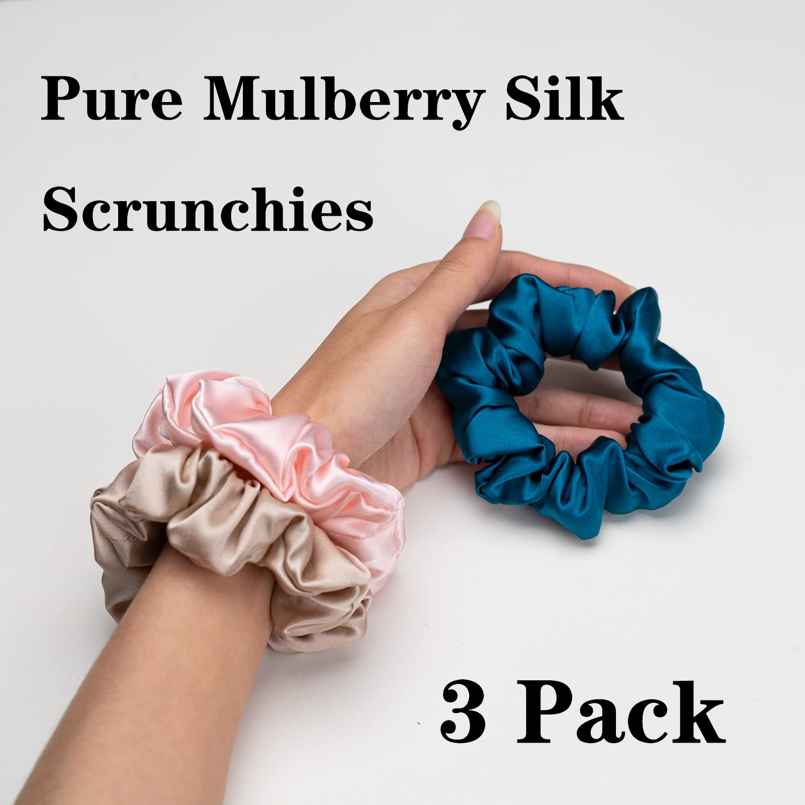 Silmer Silk Scrunchies peacock blue closeup, promoting frizz control and hair protection.