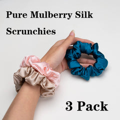 Silmer Silk Scrunchies peacock blue closeup, promoting frizz control and hair protection.
