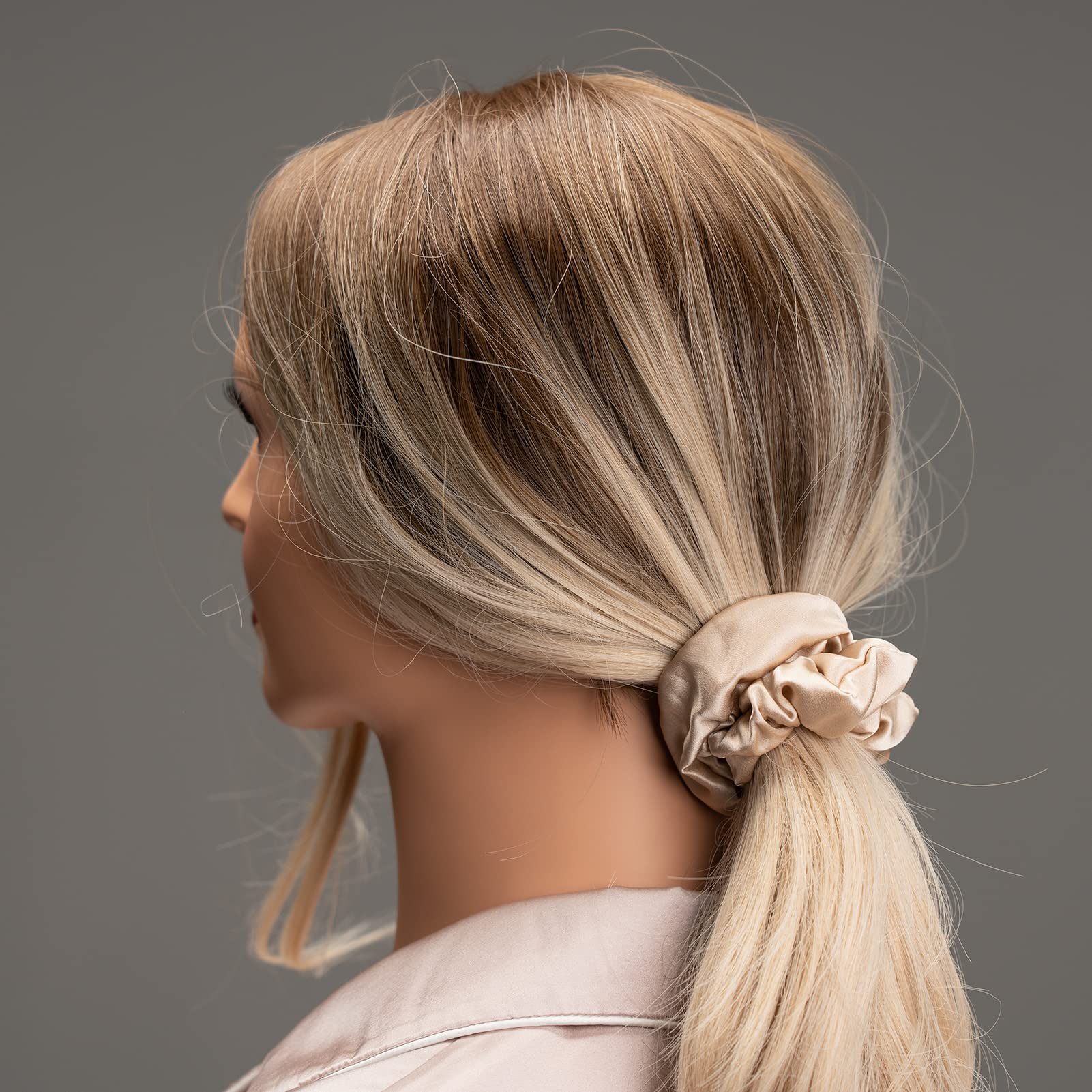 Silmer Silk Scrunchies worn in a high ponytail for secure daily wear.