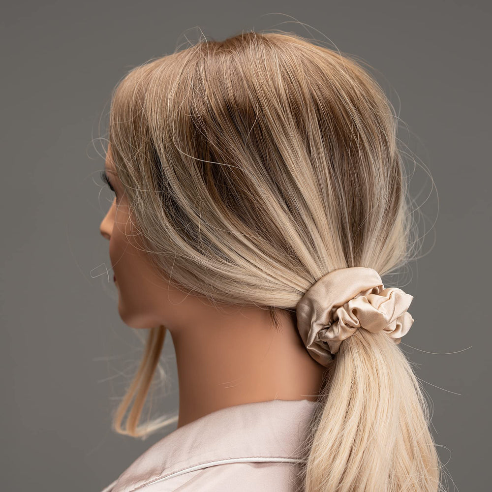 Silmer Silk Scrunchies worn in a high ponytail for secure daily wear.