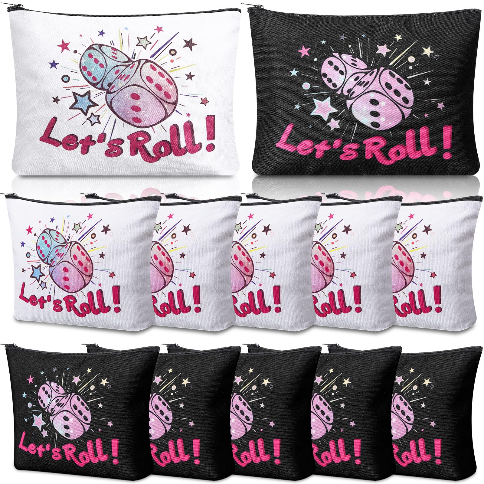 SilTriangle bunco makeup bags front view with Let's Roll design for game night