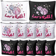 SilTriangle bunco makeup bags front view with Let's Roll design for game night