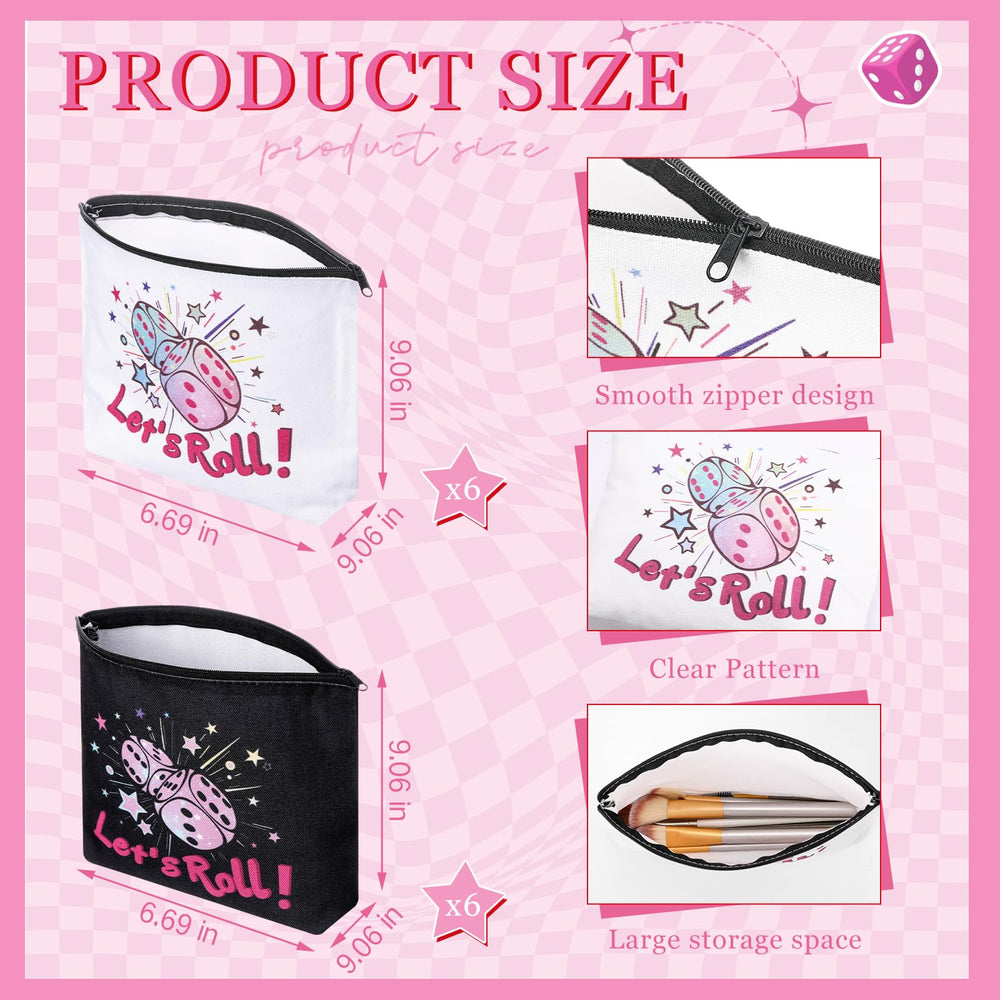 SilTriangle bunco makeup bags multipack showing 6 white and 6 black pouches for group games
