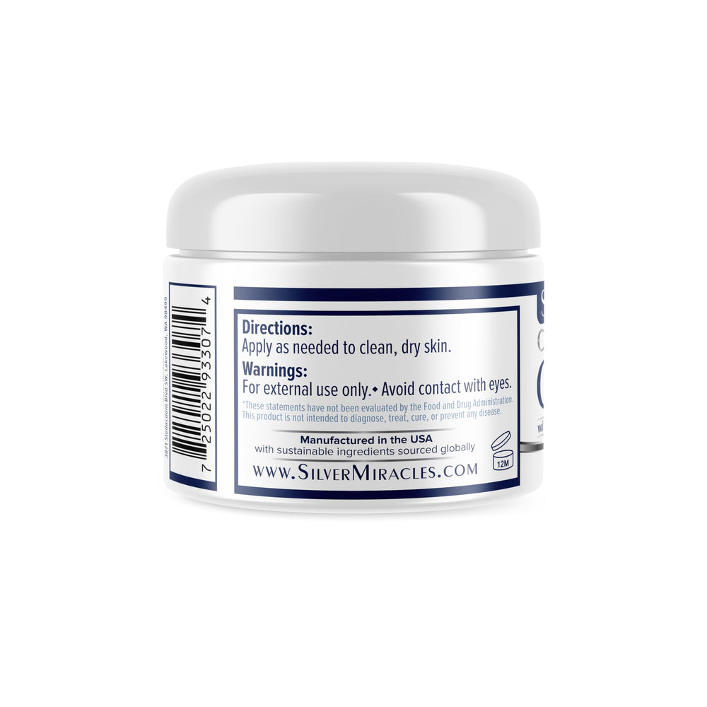 Silver Miracles colloidal silver cream texture-closeup highlights rich, creamy consistency.