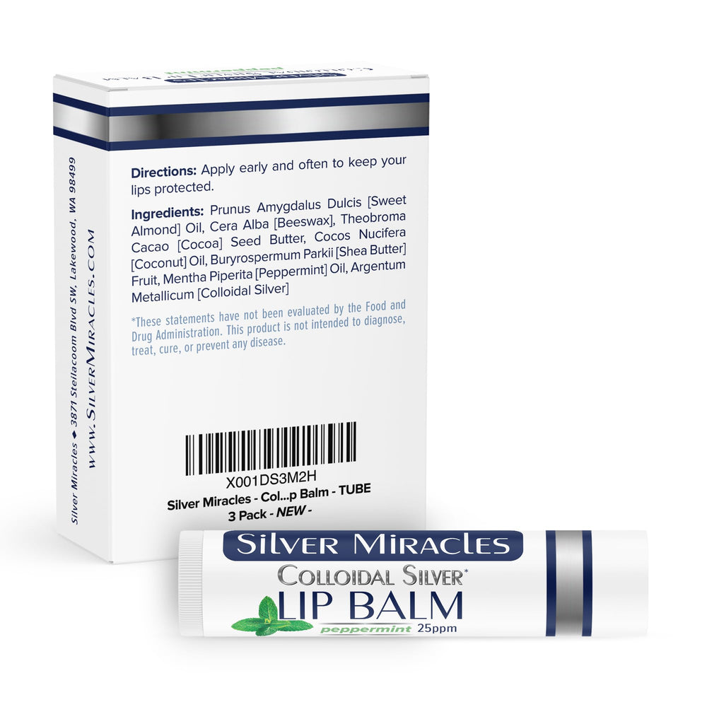 Silver Miracles lip balm tube packaging for purse-side hydration.