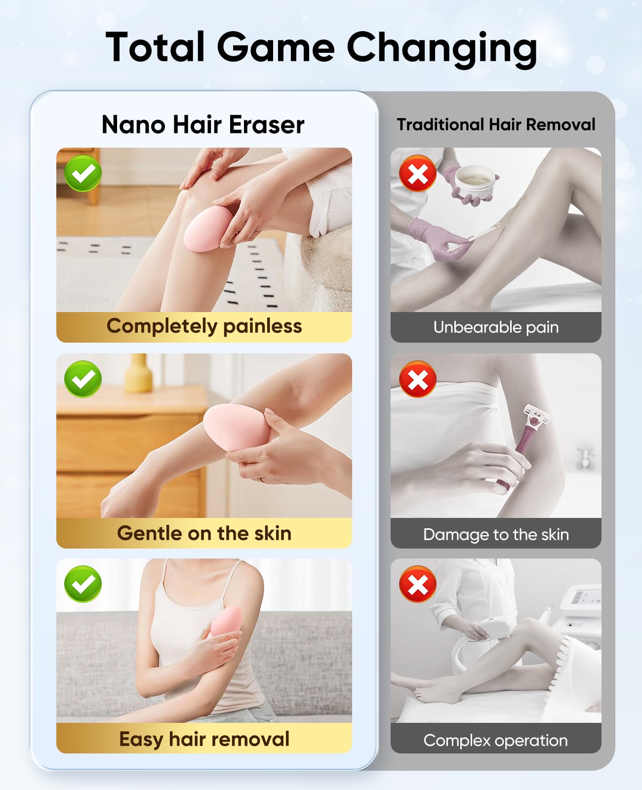 SILVLF Crystal Hair Eraser on leg for gentle removal