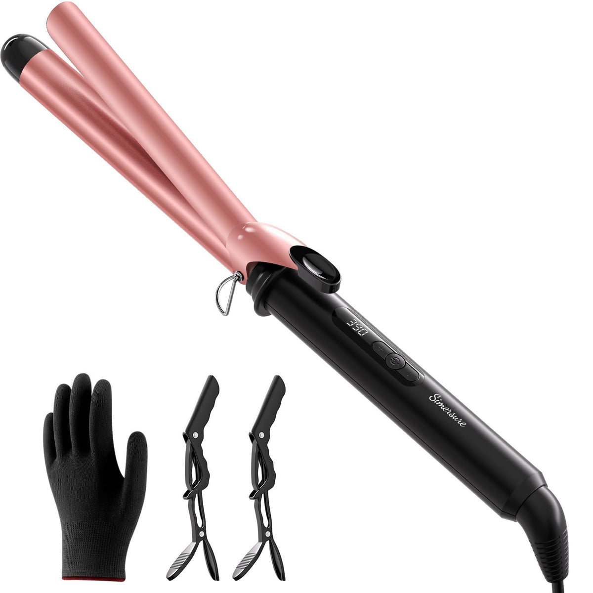 SimerSure curling iron 1-inch barrel close-up demonstrates fast heat for quick curls.