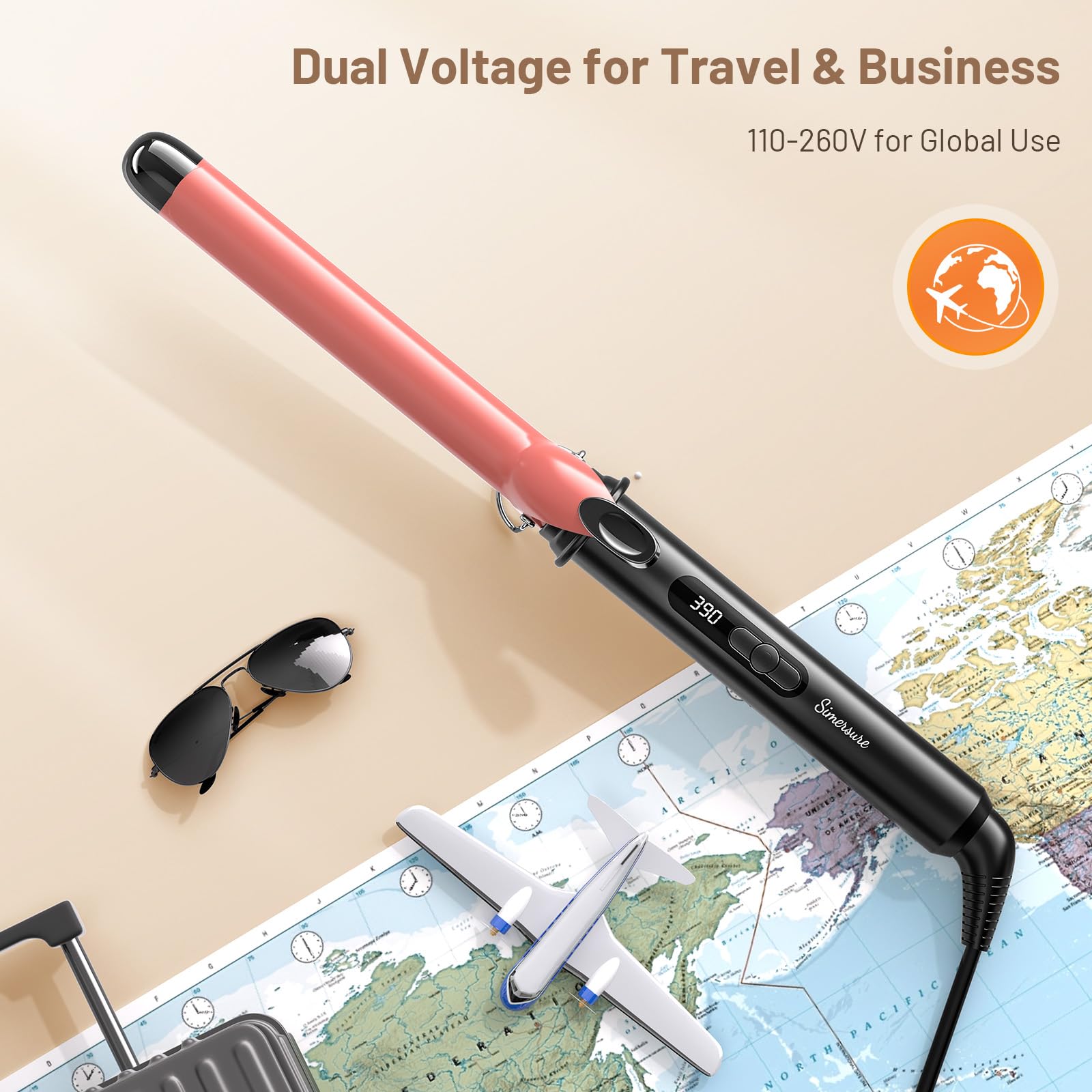 SimerSure curling iron with LED display enables precise temperature control for hair types.