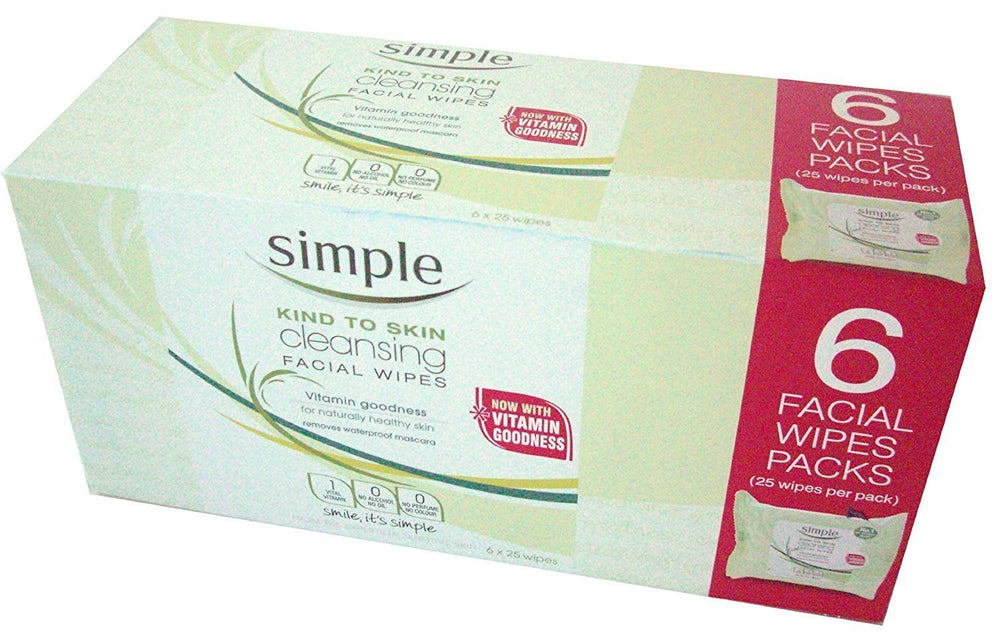Simple Cleansing Wipes packaging box shows on-the-go oil control for shine-free skin.