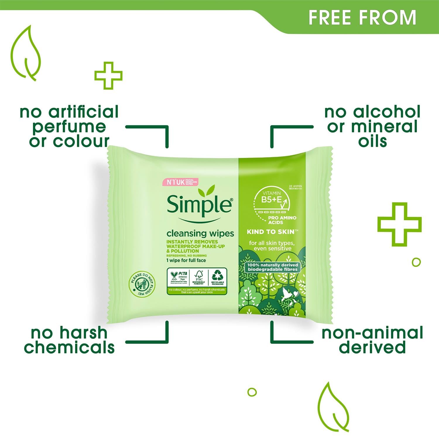Simple Kind To Skin 25 Cleansing Facial Wipes quick-cleanse on-the-go use