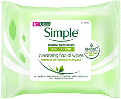 Simple Kind to Skin cleansing facial wipes pack6 closeup highlighting gentle, alcohol-free formula for sensitive skin.