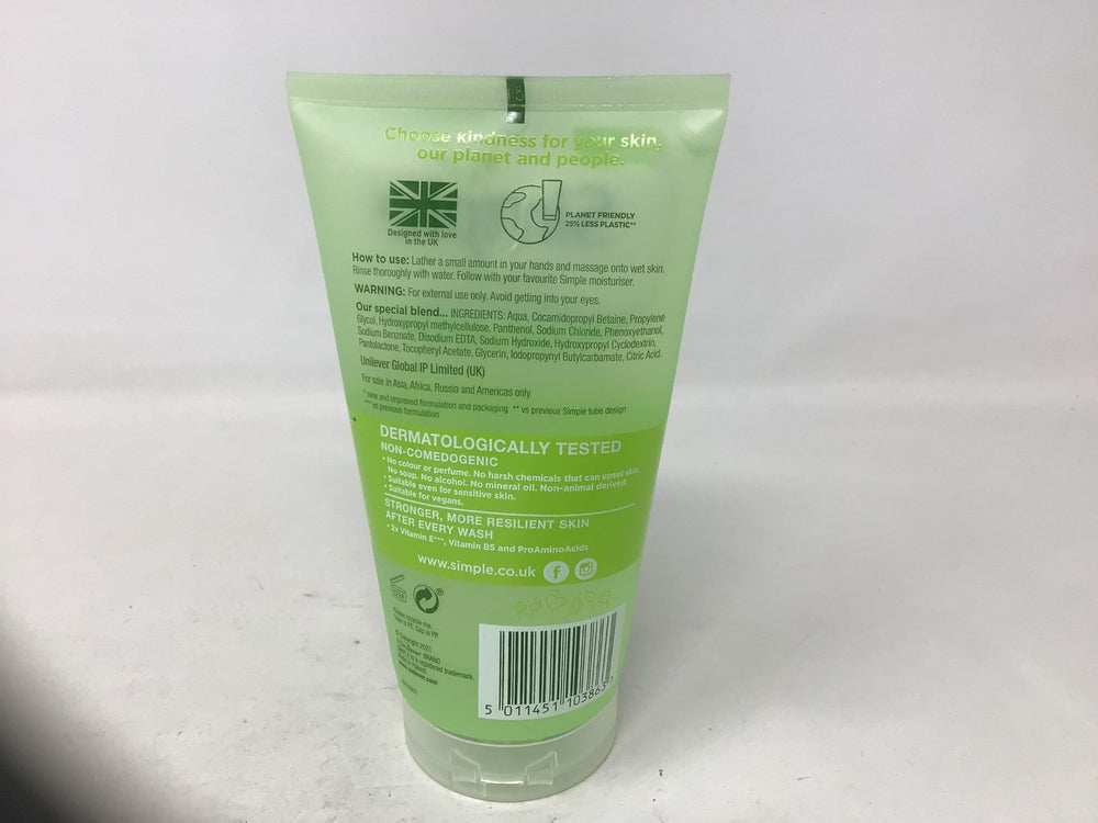 Simple kind to skin face wash skin close-up indicating suitability for sensitive skin