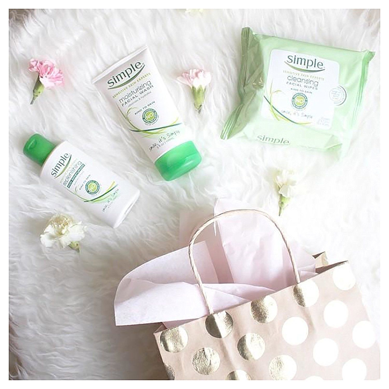 Simple Kind to Skin Facial Wipes packaging flat lay highlights lack of artificial perfumes