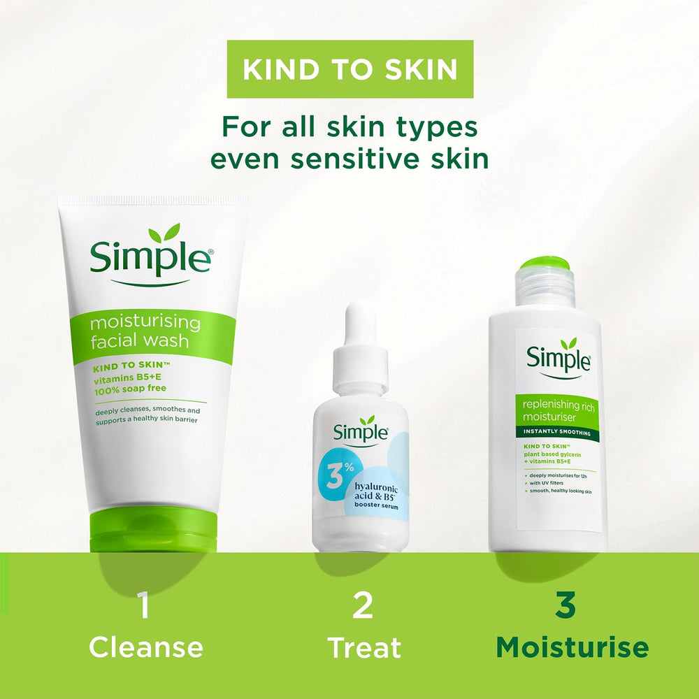 Simple Kind to Skin cream texture spread on hand for quick absorption