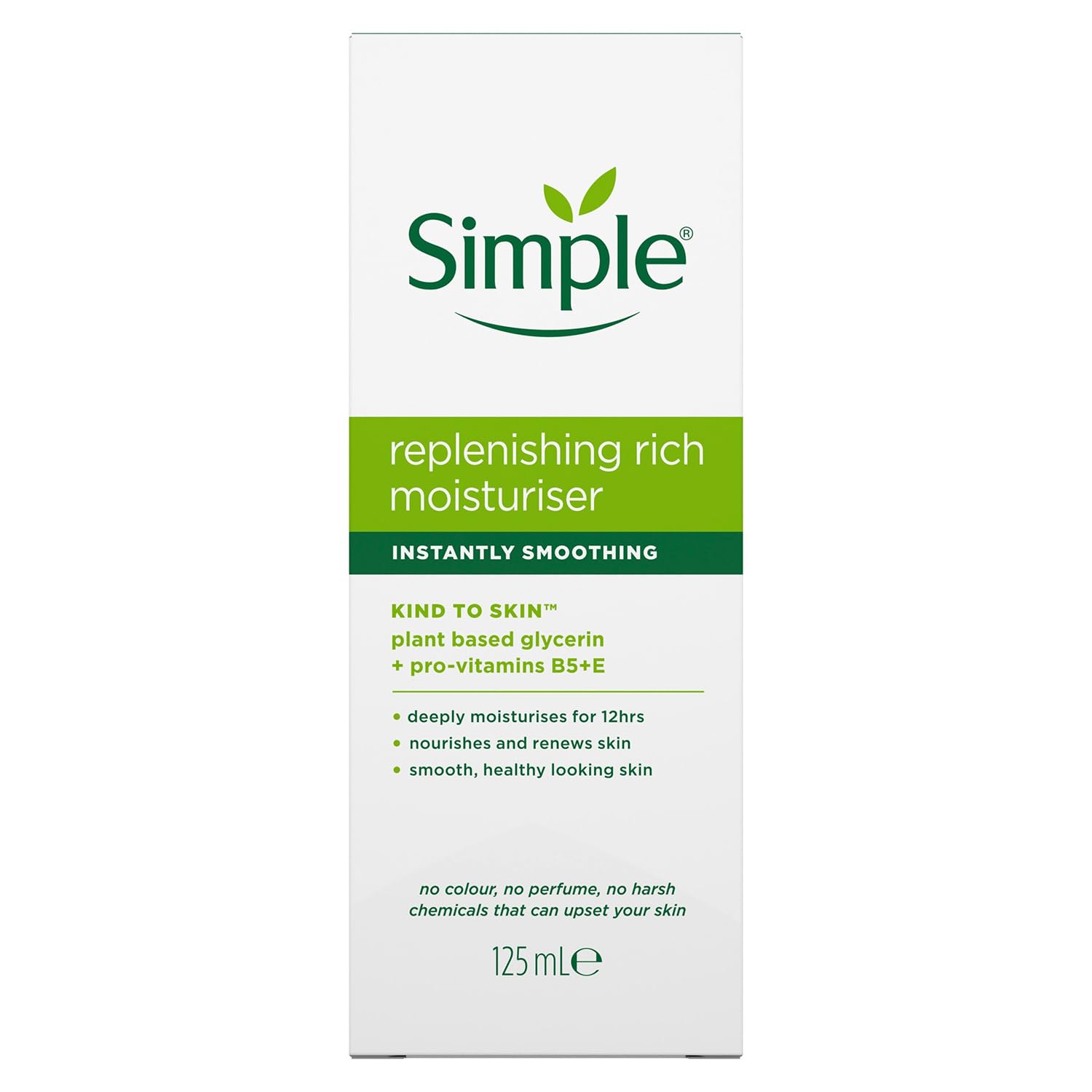 Simple Kind to Skin moisturiser spread on skin showing non-greasy finish