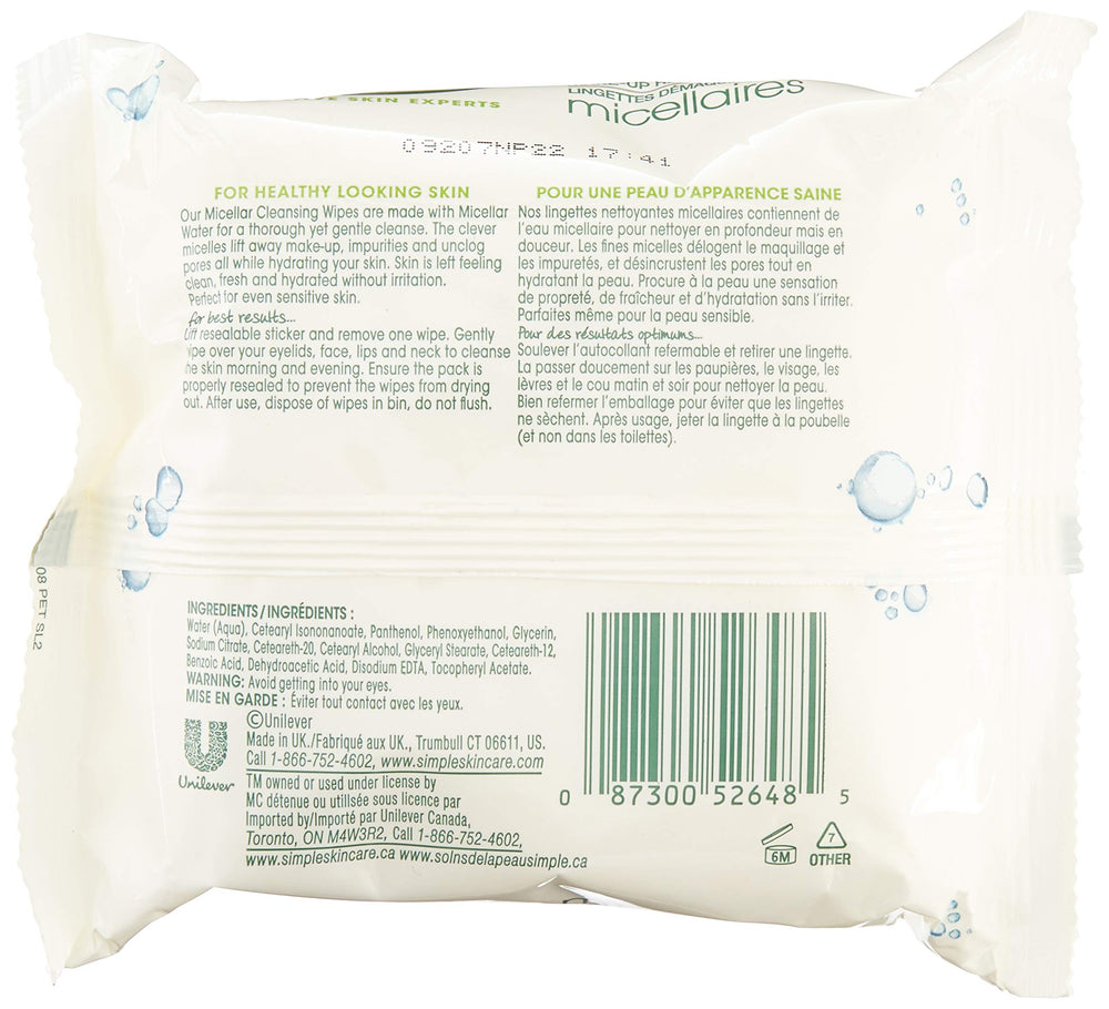 Simple Micellar Wipes on the go with travel-ready cleansing.