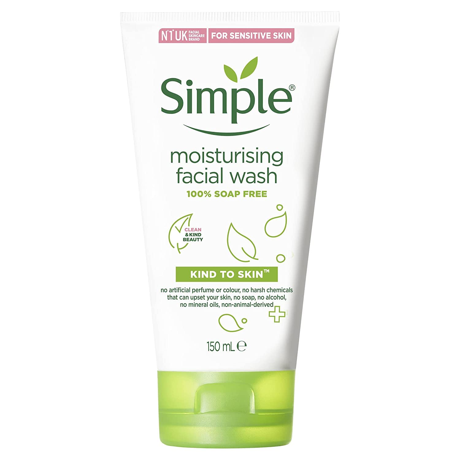 Simple moisturizing face wash bottle front showcases gentle daily cleanse for sensitive skin.