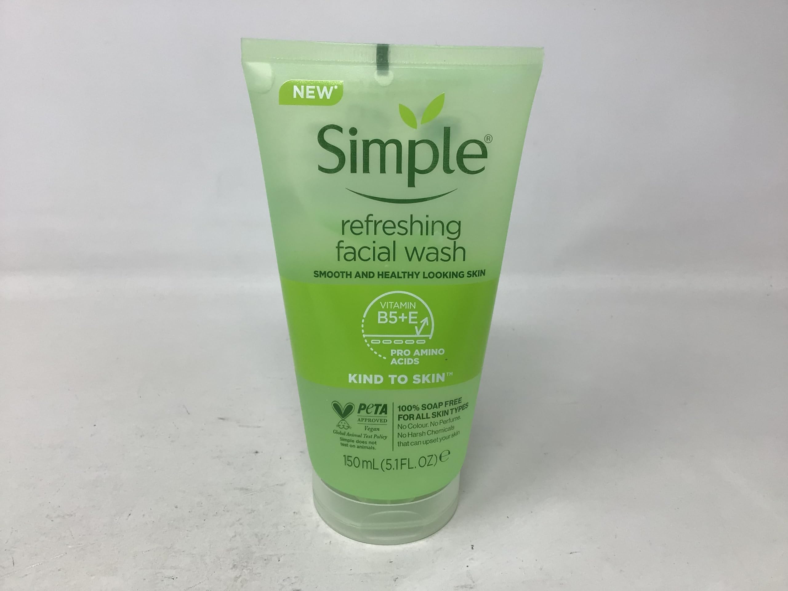 Simple refreshing facial gel wash bottle close-up showing gentle, soap-free formula
