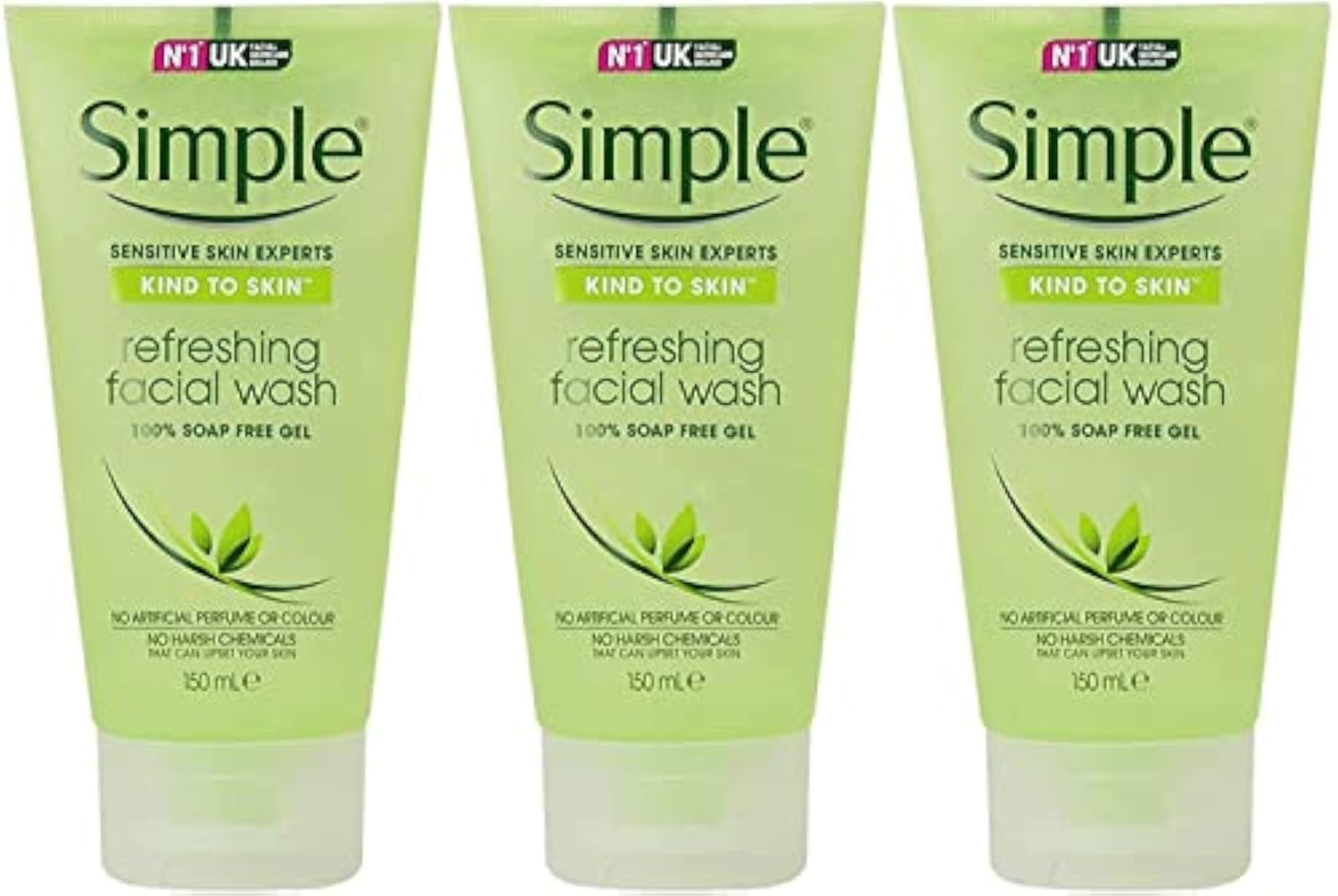 Simple refreshing facial gel wash pack of 3 bottles for daily cleansing