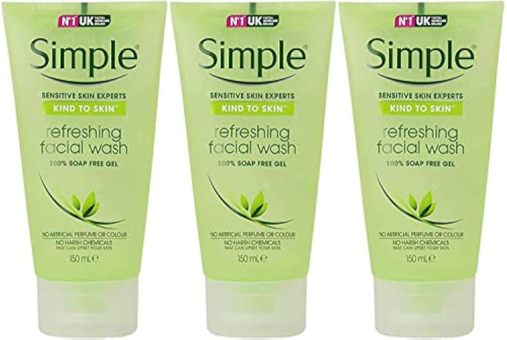 Simple refreshing facial gel wash pack of 3 bottles for daily cleansing