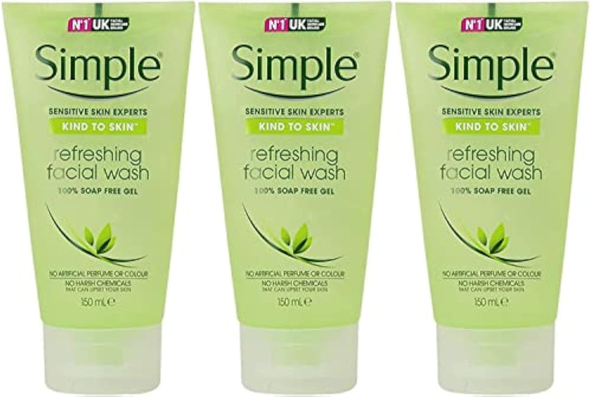 Simple refreshing facial gel wash pack of 3 bottles for daily cleansing