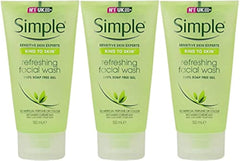 Simple refreshing facial gel wash pack of 3 bottles for daily cleansing