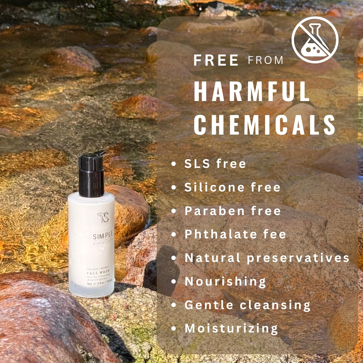 Simple Sophistication tallow honey cleansing milk close-up highlights organic honey texture.