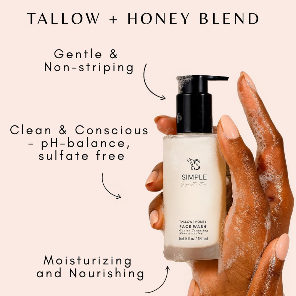 Simple Sophistication tallow honey cleansing milk foam spreads smoothly for moisturizing wash.