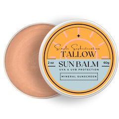 Simple Sophistication Tallow Sun Balm ingredients reveal natural fats and vitamins for nourished skin.