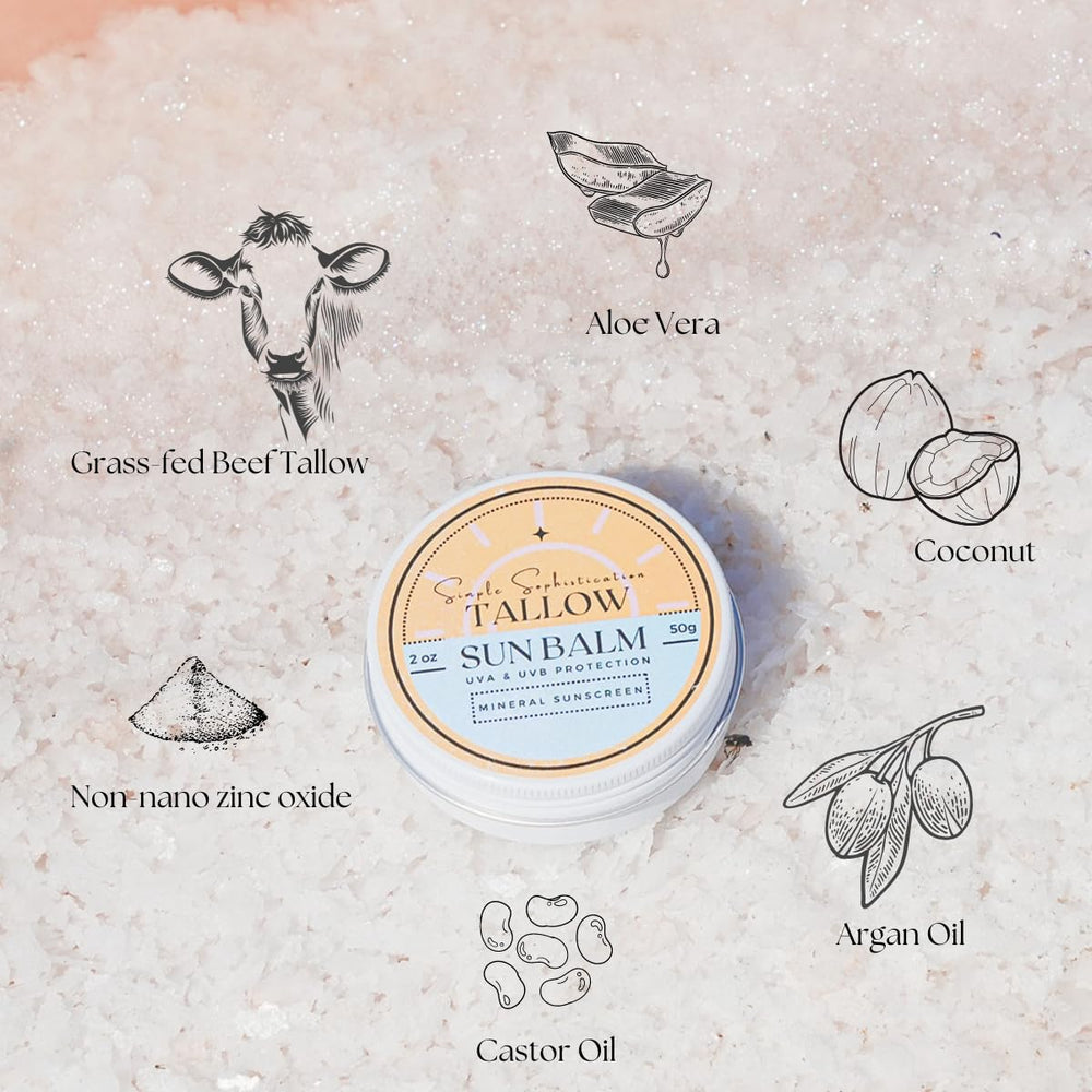 Simple Sophistication Tallow Sun Balm tinted shade provides subtle color and protection.