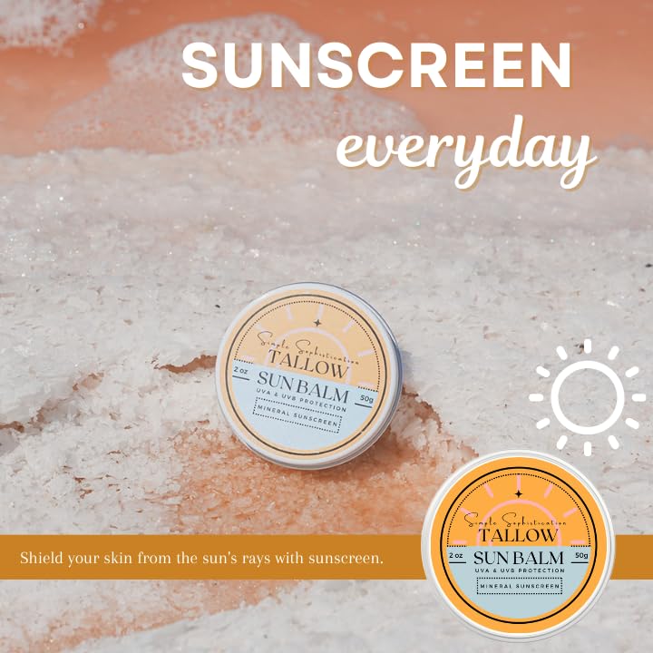 Simple Sophistication Tallow Sun Balm tinted tube for gentle, breathable sun protection.