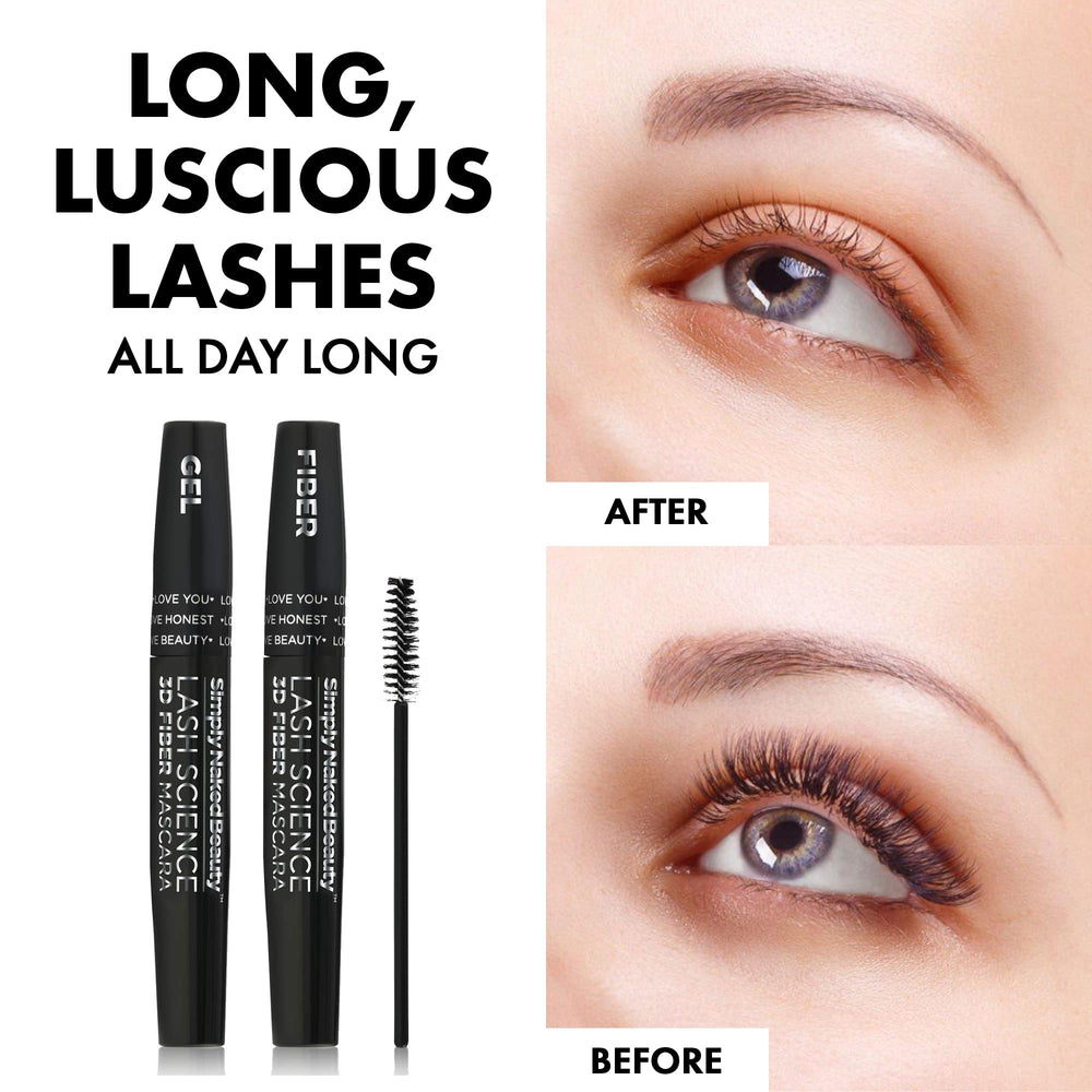 Simply Naked Beauty 3D Lash Mascara brush close-up showing precise, voluminous coating.