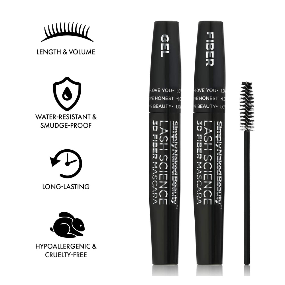 Simply Naked Beauty 3D Lash Mascara waterproof finish stays smudge-free all day.