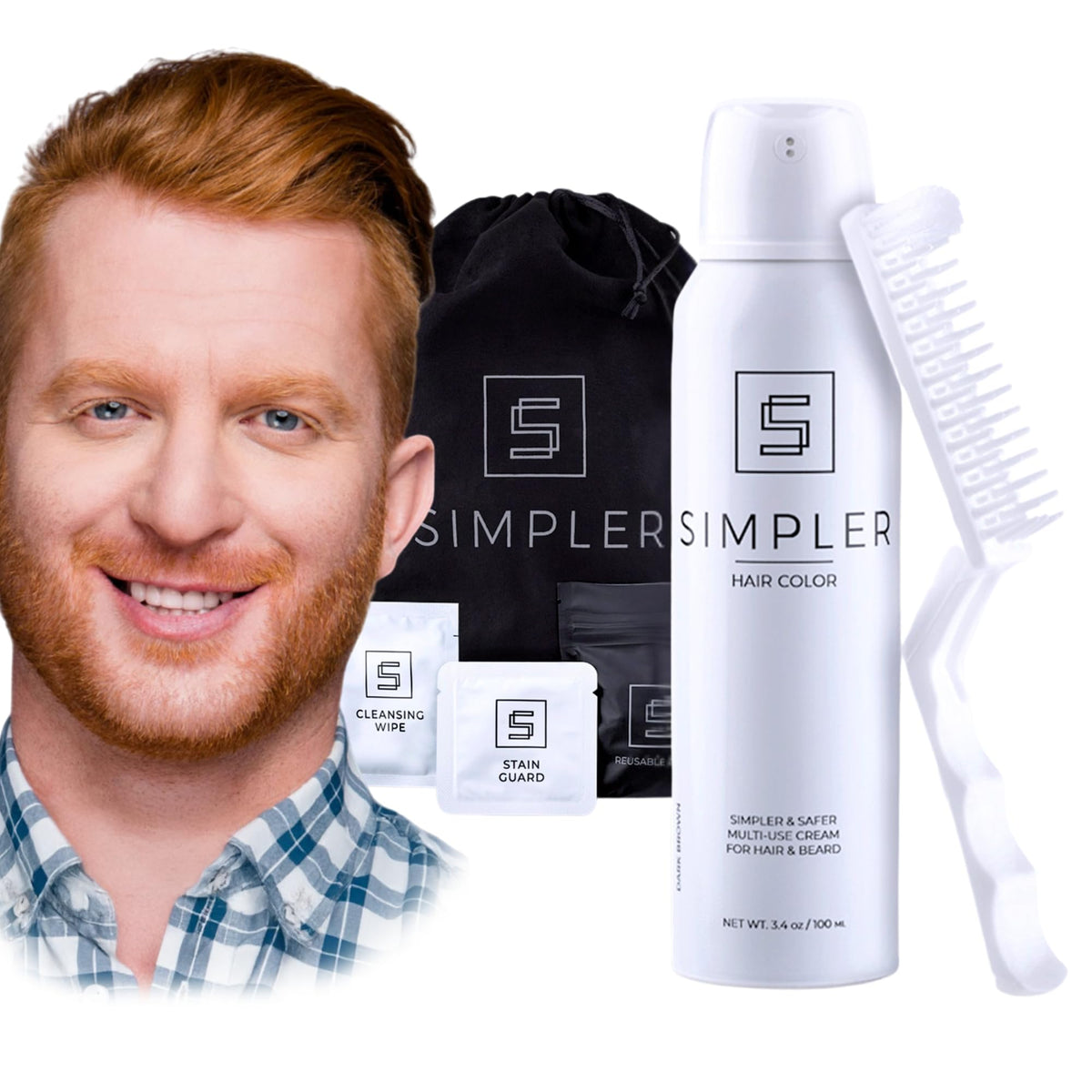 SIMPLER HAIR COLOR Ginger Men Kit bottle for easy, even gray coverage.