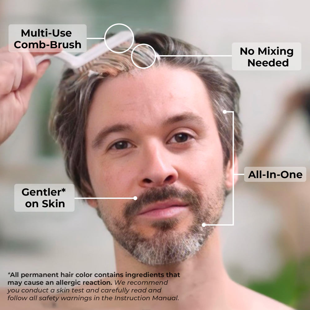 Simpler Hair Color salt-pepper look close-up highlights natural, long-lasting results.