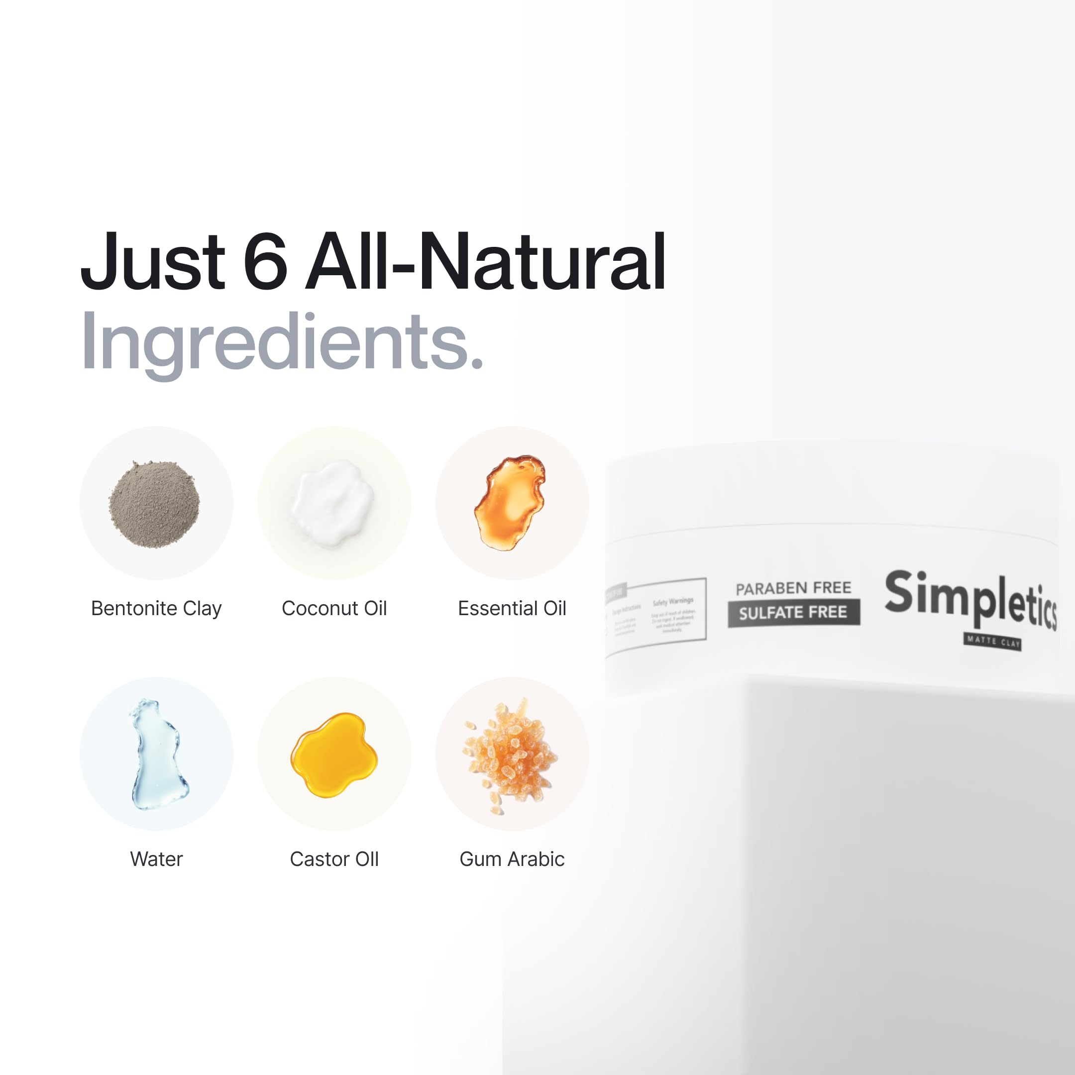 Simpletics ingredients bentonite and beeswax closeup for structure and hold.
