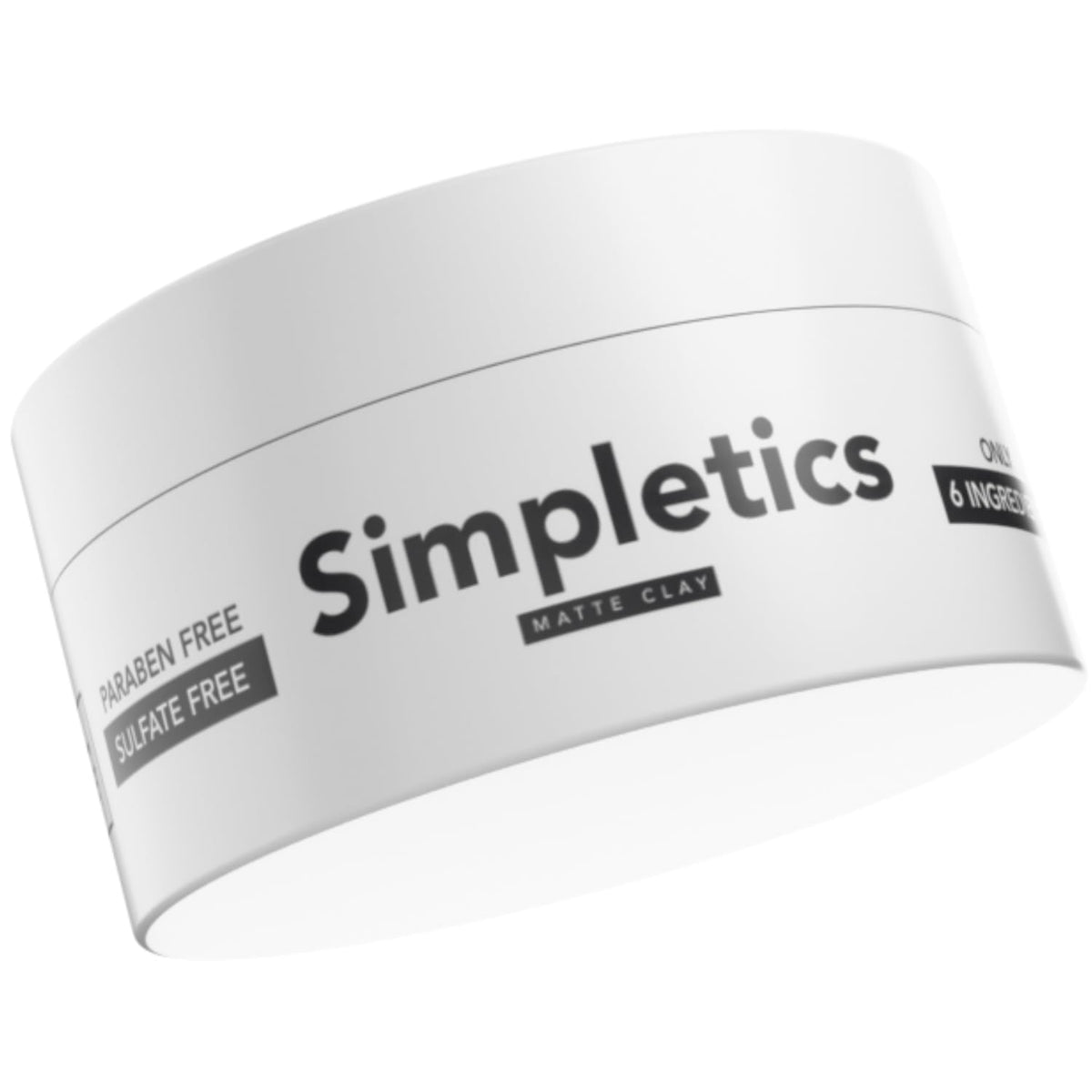 Simpletics Hair Clay for Men bottle with vanilla scent for clean styling.