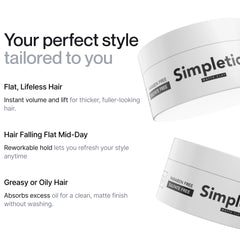 Simpletics Hair Clay model with matte finish and textured volume.