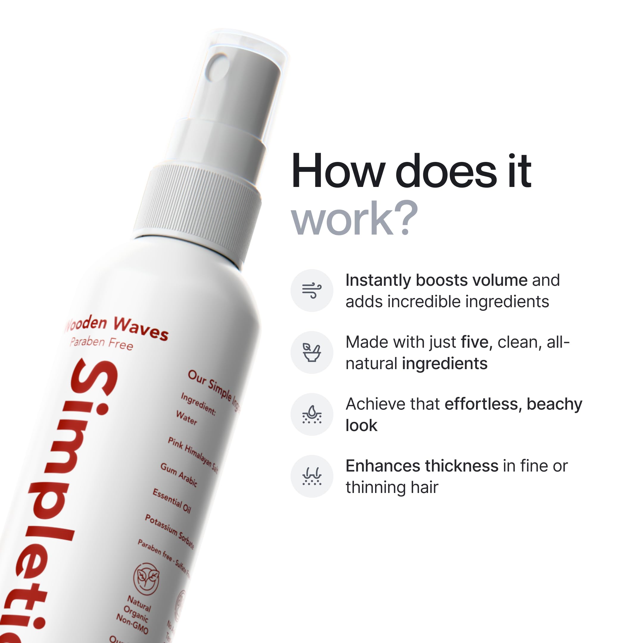 Simpletics Himalayan Sea Salt Spray beach look on model demonstrates unisex usability.