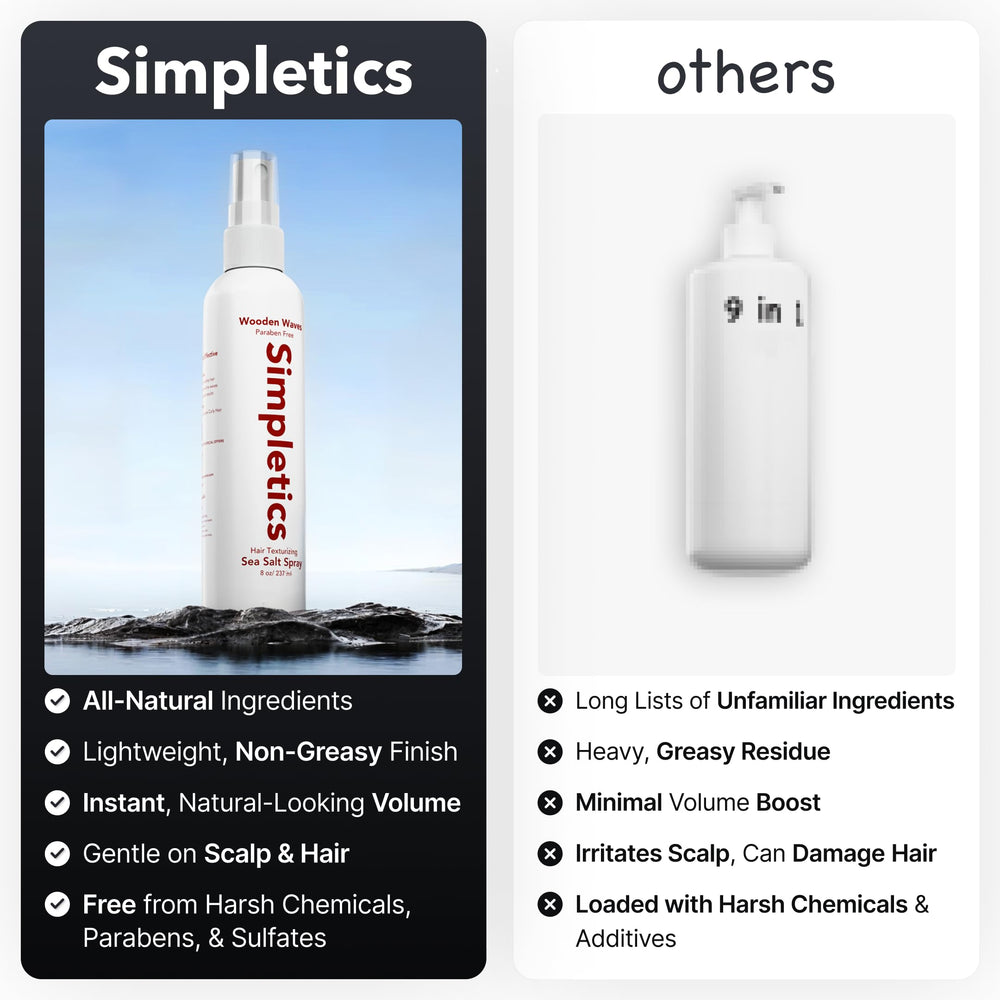 Simpletics Himalayan Sea Salt Spray hands applying shows quick texture for damp hair.