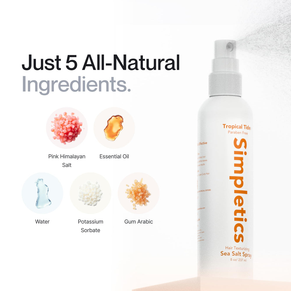 Simpletics Himalayan Sea Salt Spray texture shot demonstrates volume boost for fine hair.