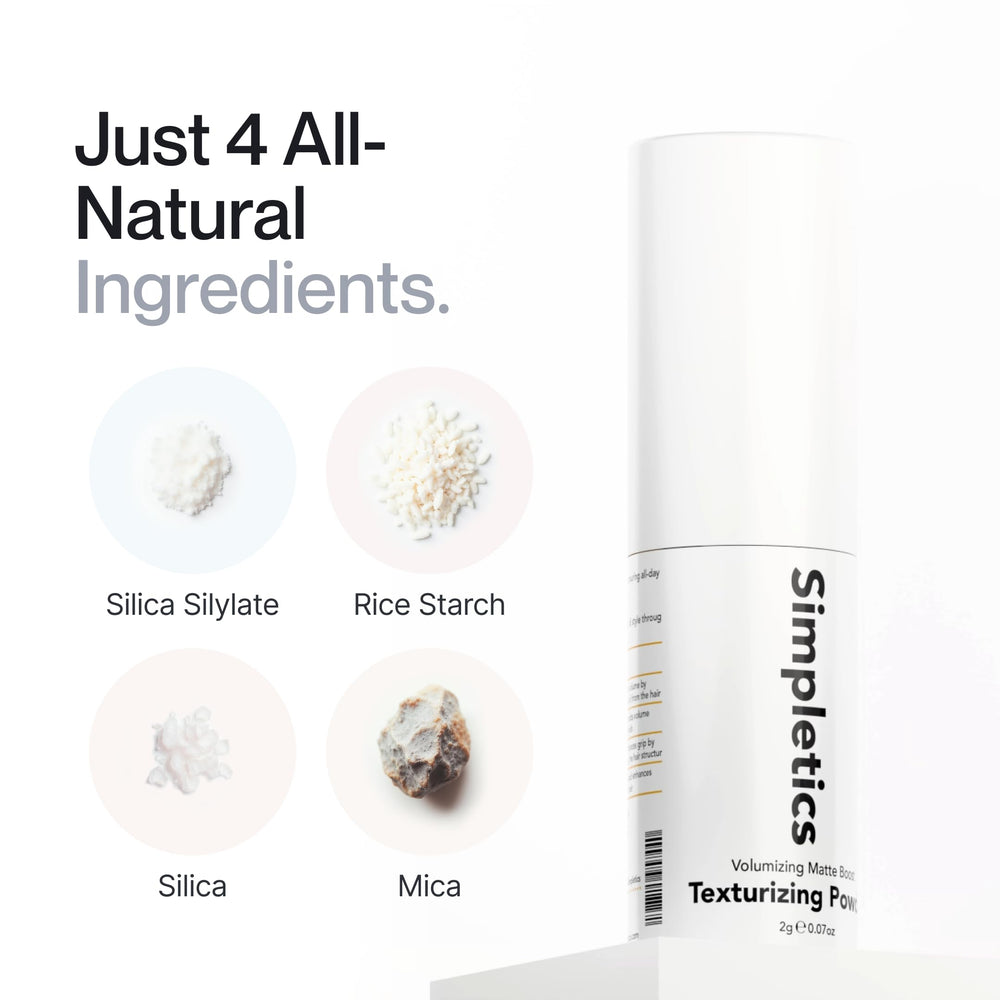 Simpletics Texturizing Powder application on hair shows effortless texture for tousled styles