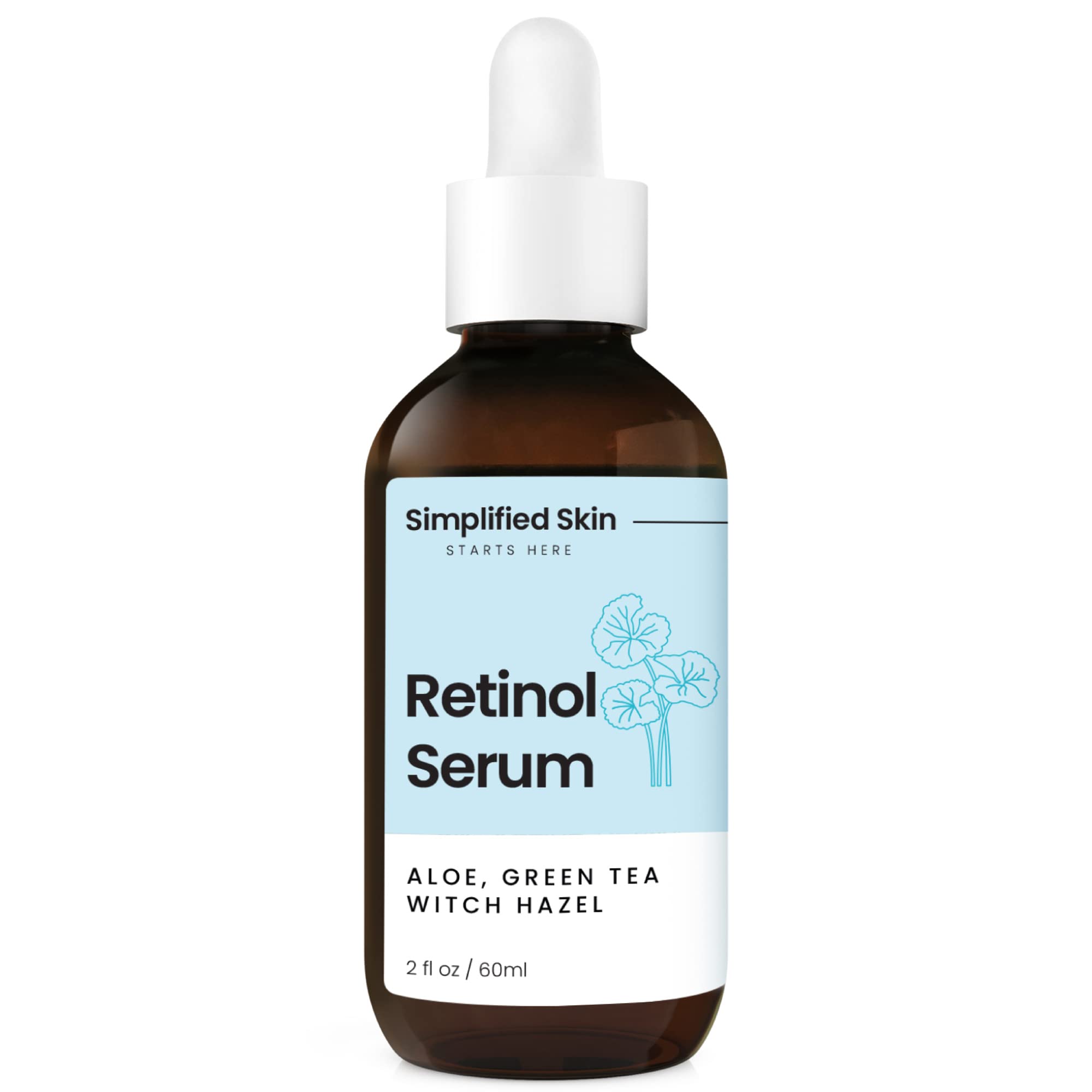 Simplified Skin retinol serum bottle with closed cap signaling lightweight anti-aging care