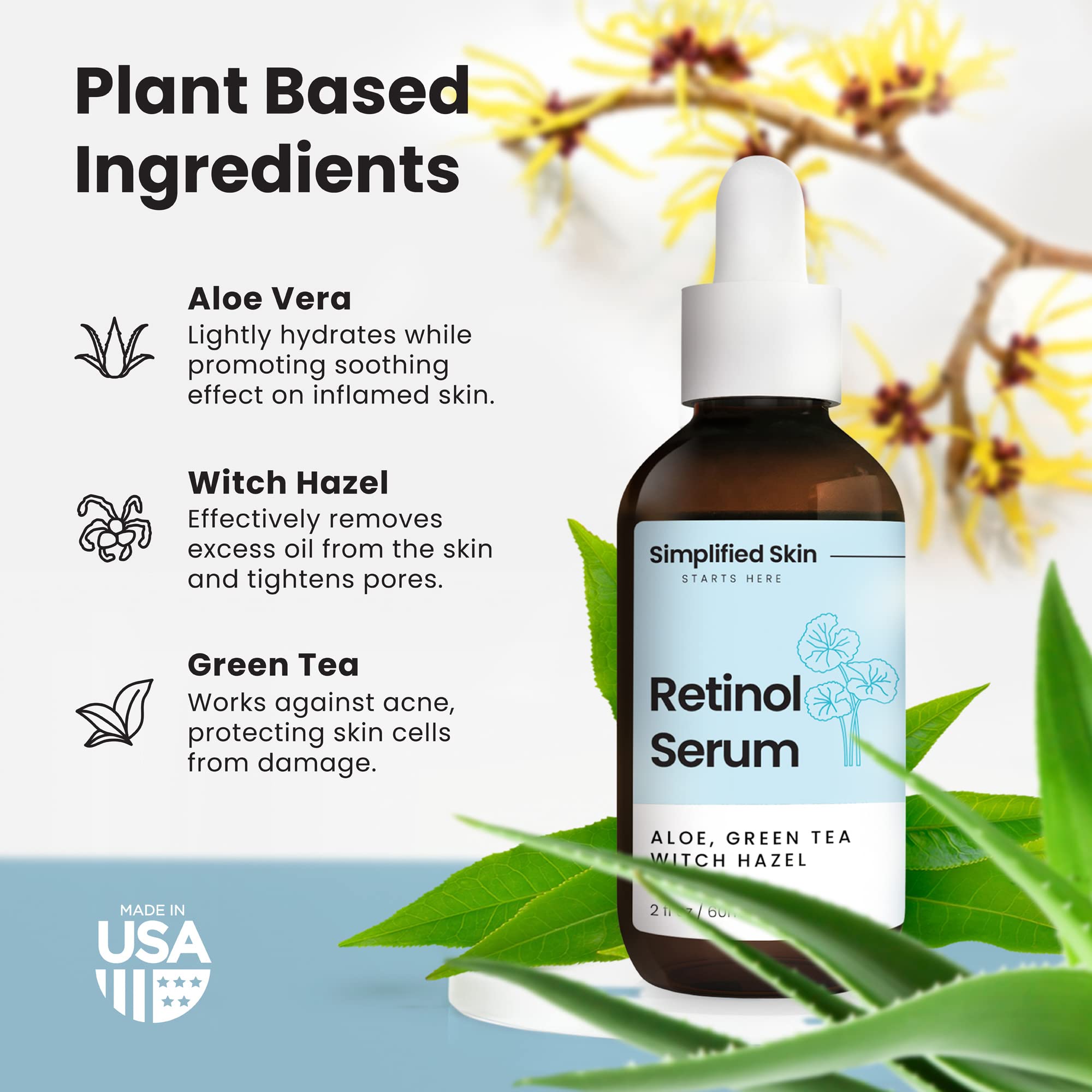 Simplified Skin retinol serum label close-up emphasizes natural ingredients and cruelty-free ethics